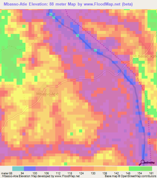 Mbasso-Atie,Ivory Coast Elevation Map