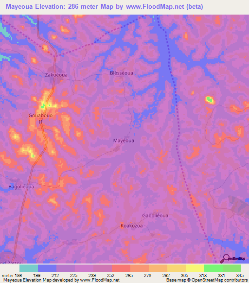 Mayeoua,Ivory Coast Elevation Map