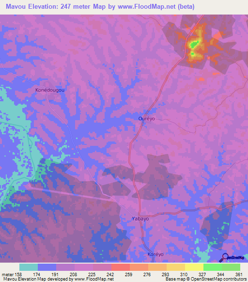 Mavou,Ivory Coast Elevation Map
