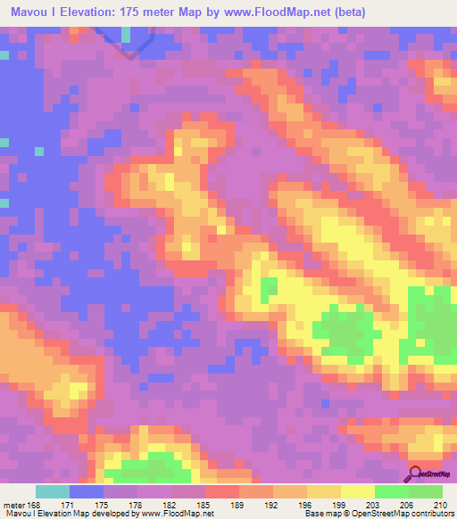 Mavou I,Ivory Coast Elevation Map