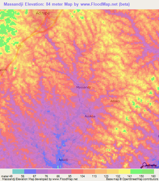 Massandji,Ivory Coast Elevation Map