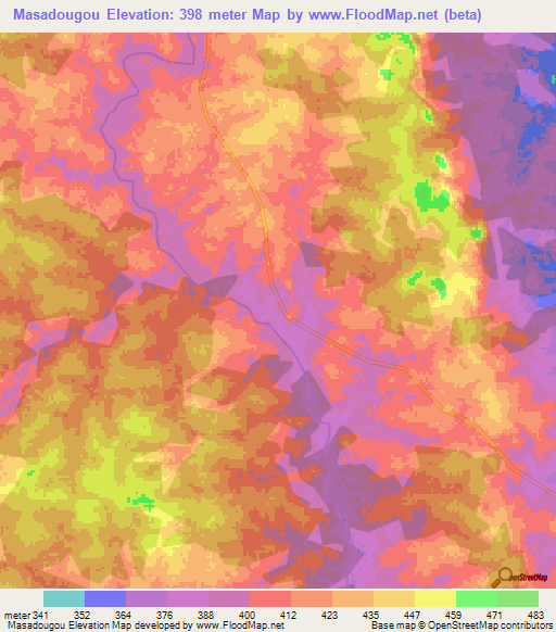 Masadougou,Ivory Coast Elevation Map