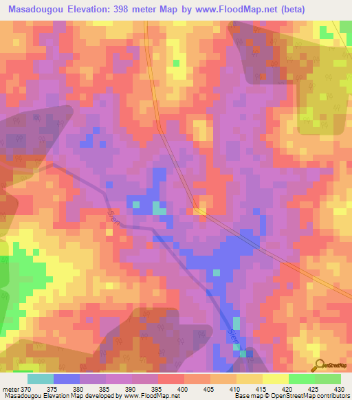 Masadougou,Ivory Coast Elevation Map