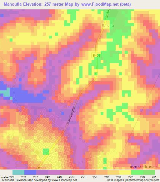 Manoufla,Ivory Coast Elevation Map
