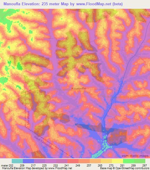 Manoufla,Ivory Coast Elevation Map