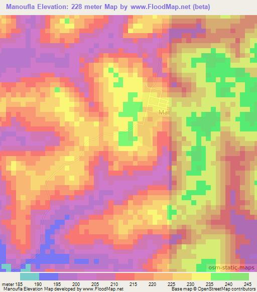 Manoufla,Ivory Coast Elevation Map