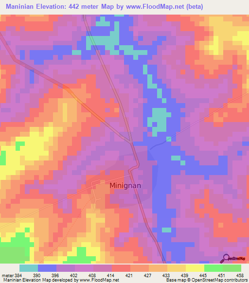 Maninian,Ivory Coast Elevation Map