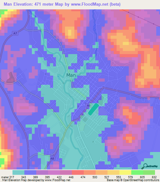 Man,Ivory Coast Elevation Map