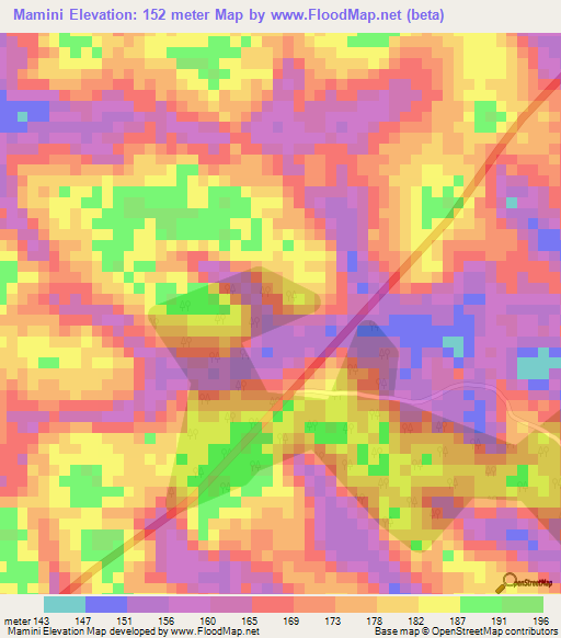 Mamini,Ivory Coast Elevation Map