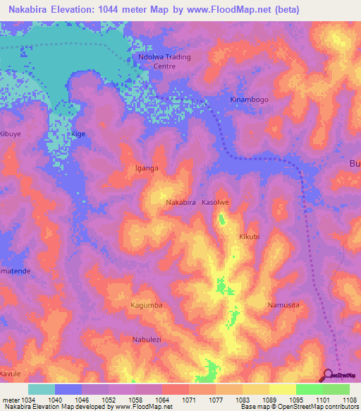 Nakabira,Uganda Elevation Map