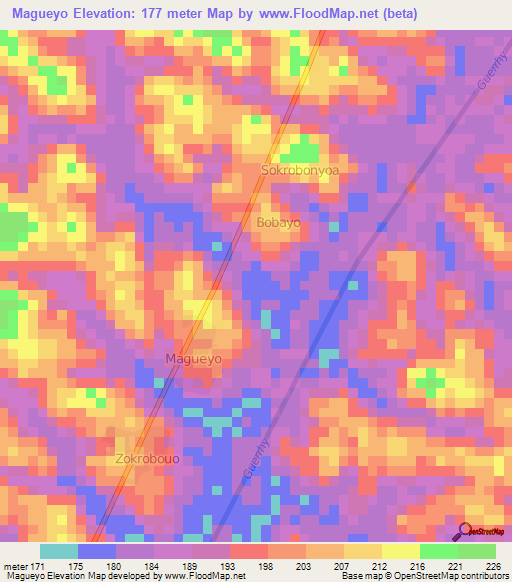 Magueyo,Ivory Coast Elevation Map