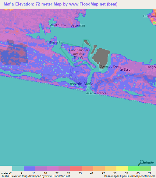 Mafia,Ivory Coast Elevation Map