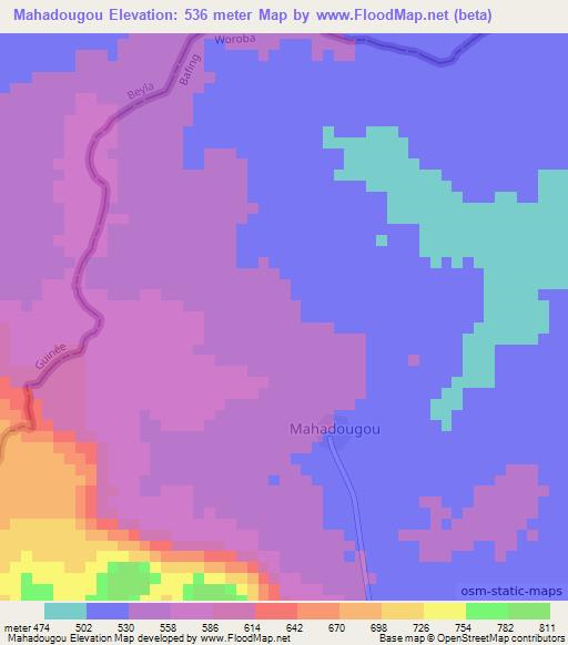 Mahadougou,Ivory Coast Elevation Map