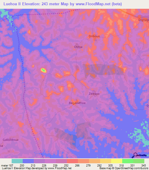 Luehoa II,Ivory Coast Elevation Map