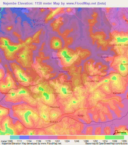 Najembe,Uganda Elevation Map