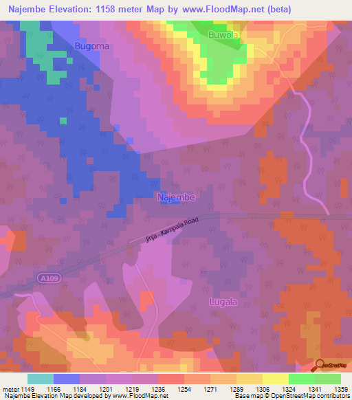 Najembe,Uganda Elevation Map