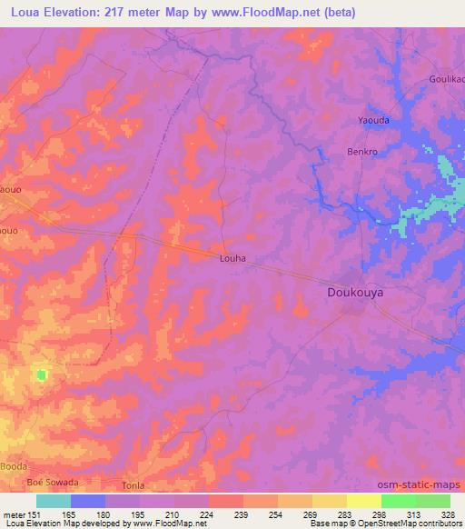 Loua,Ivory Coast Elevation Map