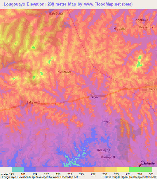Lougouayo,Ivory Coast Elevation Map