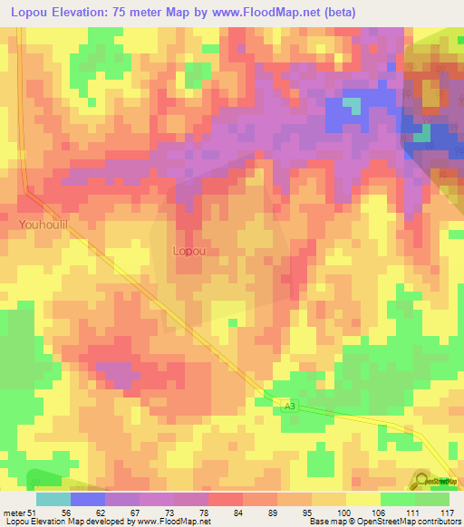 Lopou,Ivory Coast Elevation Map