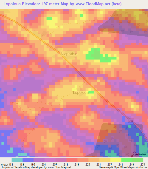 Lopoloua,Ivory Coast Elevation Map