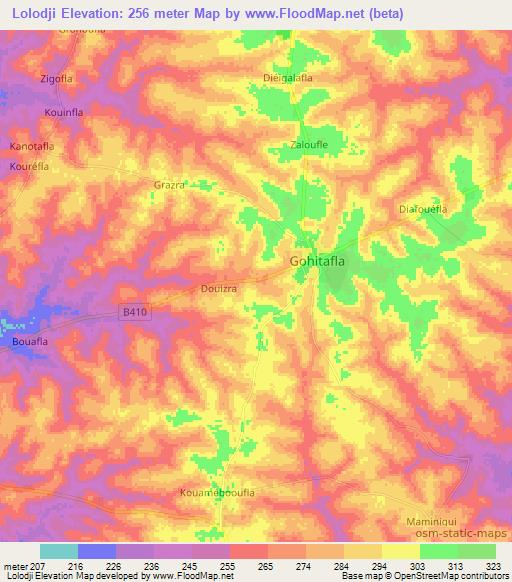 Lolodji,Ivory Coast Elevation Map