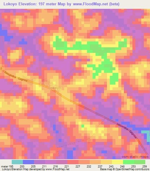 Lokoyo,Ivory Coast Elevation Map