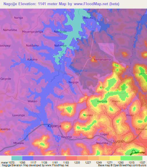 Nagojje,Uganda Elevation Map