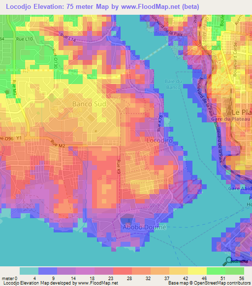 Locodjo,Ivory Coast Elevation Map
