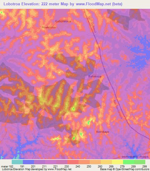 Lobotroa,Ivory Coast Elevation Map