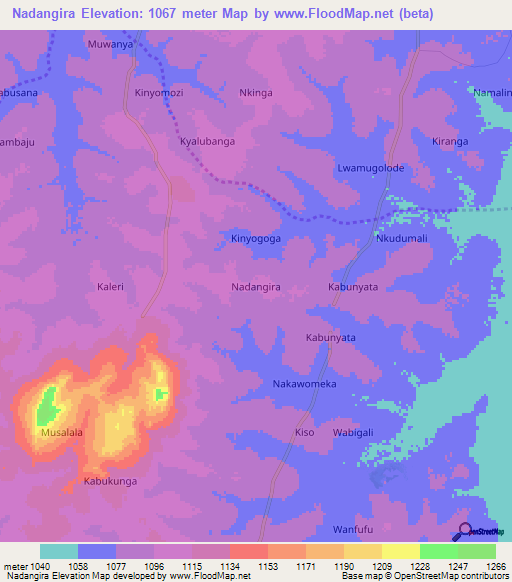 Nadangira,Uganda Elevation Map
