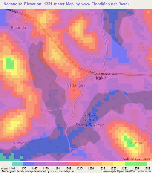Nadangira,Uganda Elevation Map