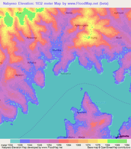 Nabyeso,Uganda Elevation Map