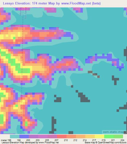 Lessyo,Ivory Coast Elevation Map