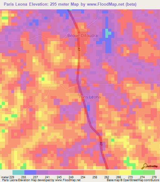 Paris Leona,Ivory Coast Elevation Map