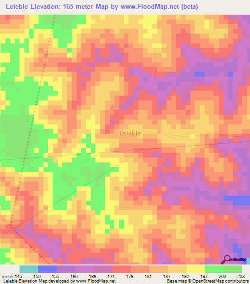 Leleble,Ivory Coast Elevation Map