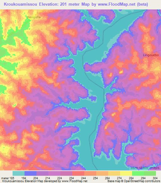 Kroukouamissou,Ivory Coast Elevation Map