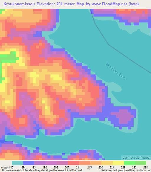 Kroukouamissou,Ivory Coast Elevation Map