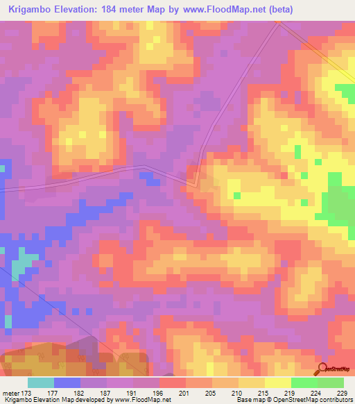 Krigambo,Ivory Coast Elevation Map