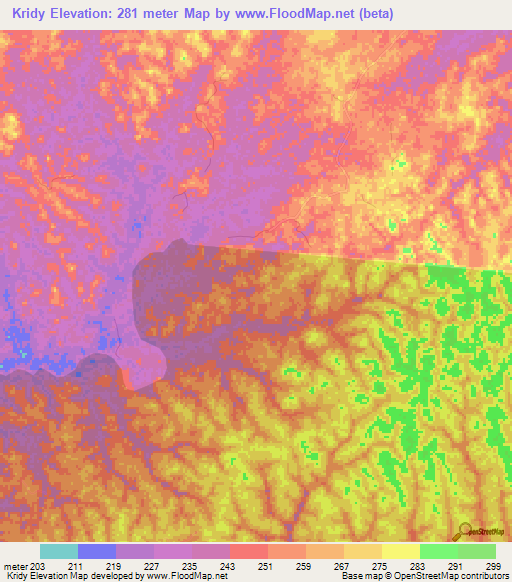 Kridy,Ivory Coast Elevation Map
