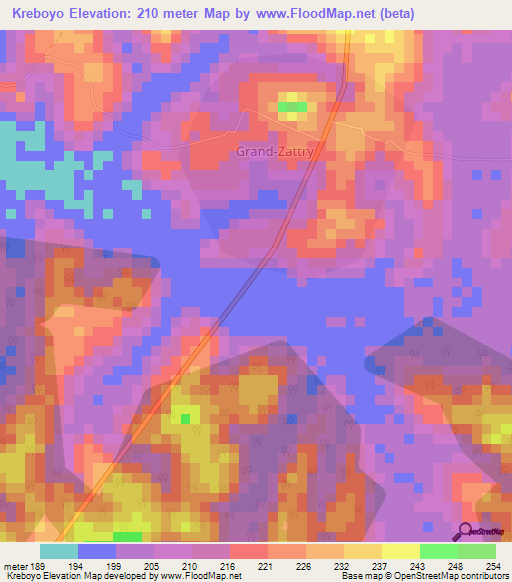 Kreboyo,Ivory Coast Elevation Map