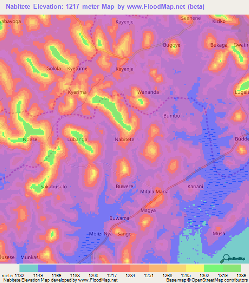 Nabitete,Uganda Elevation Map