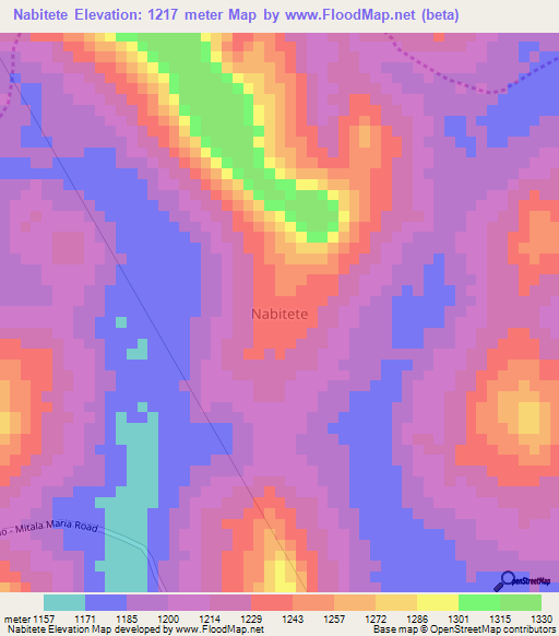 Nabitete,Uganda Elevation Map