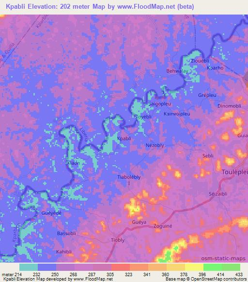 Kpabli,Ivory Coast Elevation Map