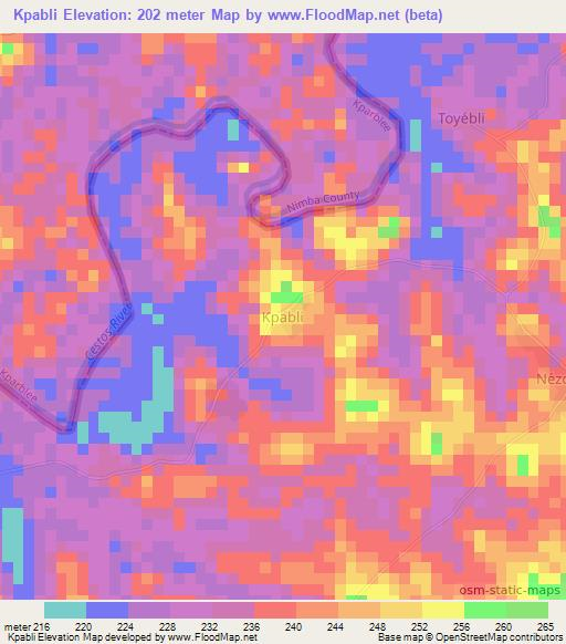Kpabli,Ivory Coast Elevation Map