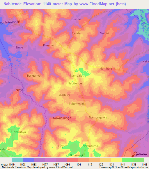 Nabitende,Uganda Elevation Map