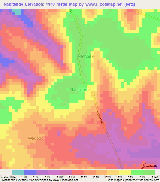 Nabitende,Uganda Elevation Map