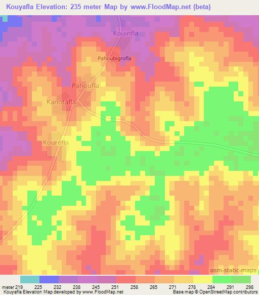 Kouyafla,Ivory Coast Elevation Map