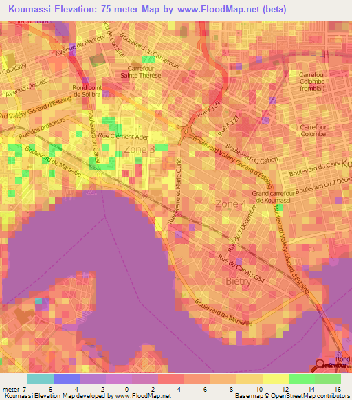 Koumassi,Ivory Coast Elevation Map