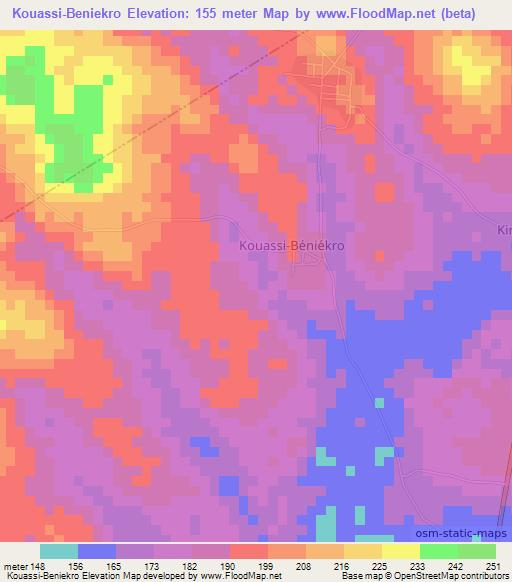 Kouassi-Beniekro,Ivory Coast Elevation Map