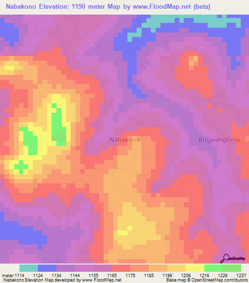 Nabakono,Uganda Elevation Map